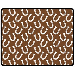 Horse Shoes Iron White Brown Fleece Blanket (medium)  by Mariart