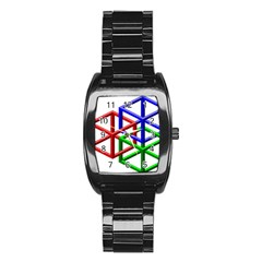 Impossible Cubes Red Green Blue Stainless Steel Barrel Watch