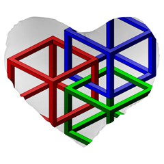 Impossible Cubes Red Green Blue Large 19  Premium Flano Heart Shape Cushions by Mariart