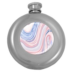 Marble Abstract Texture With Soft Pastels Colors Blue Pink Grey Round Hip Flask (5 Oz)