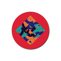 Plaid Red Sign Orange Blue Rubber Coaster (round) 