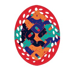 Plaid Red Sign Orange Blue Ornament (oval Filigree) by Mariart