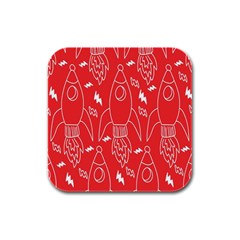 Moon Red Rocket Space Rubber Square Coaster (4 Pack)  by Mariart