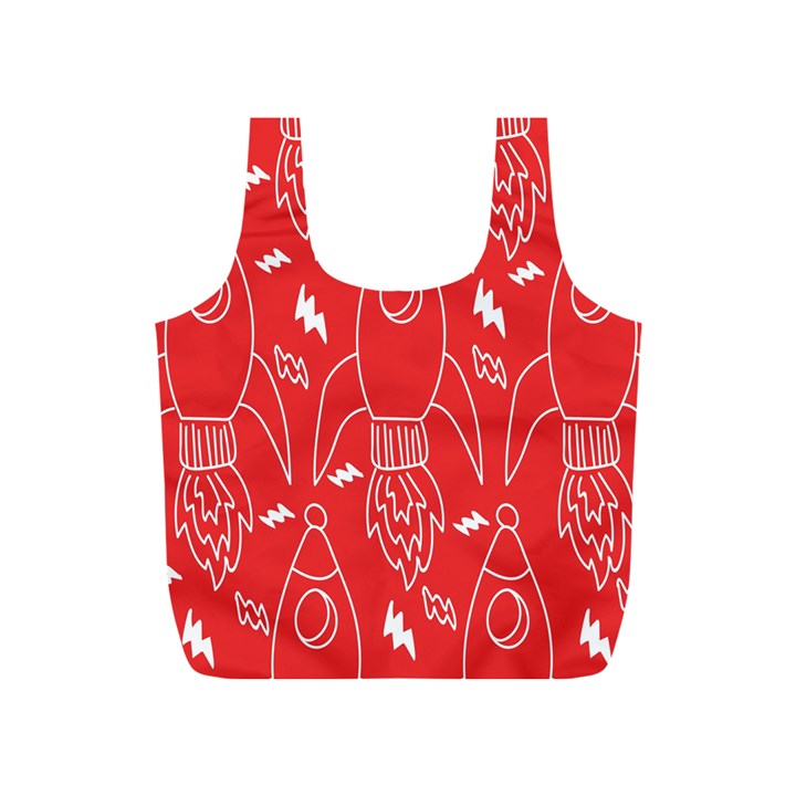 Moon Red Rocket Space Full Print Recycle Bags (S) 