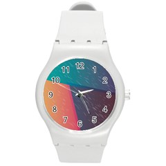 Modern Minimalist Abstract Colorful Vintage Adobe Illustrator Blue Red Orange Pink Purple Rainbow Round Plastic Sport Watch (m) by Mariart