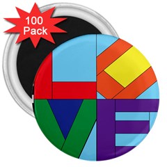 Rainbow Love 3  Magnets (100 Pack)