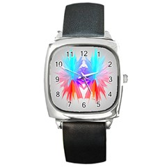 Poly Symmetry Spot Paint Rainbow Square Metal Watch