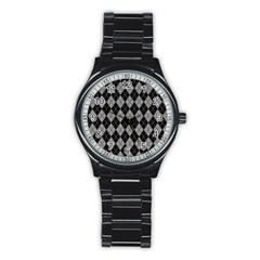 Plaid Pattern Stainless Steel Round Watch by Valentinaart