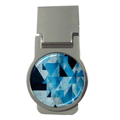 Plane And Solid Geometry Charming Plaid Triangle Blue Black Money Clips (round)  by Mariart