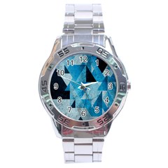 Plane And Solid Geometry Charming Plaid Triangle Blue Black Stainless Steel Analogue Watch by Mariart