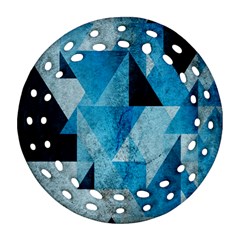Plane And Solid Geometry Charming Plaid Triangle Blue Black Ornament (round Filigree) by Mariart
