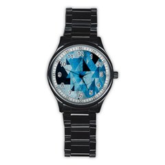 Plane And Solid Geometry Charming Plaid Triangle Blue Black Stainless Steel Round Watch by Mariart