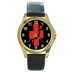 Sign Health Red Black Round Gold Metal Watch by Mariart