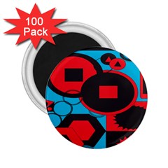 Stancilm Circle Round Plaid Triangle Red Blue Black 2 25  Magnets (100 Pack) 