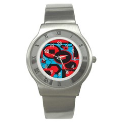 Stancilm Circle Round Plaid Triangle Red Blue Black Stainless Steel Watch by Mariart