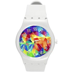 Triangles Space Rainbow Color Round Plastic Sport Watch (m) by Mariart