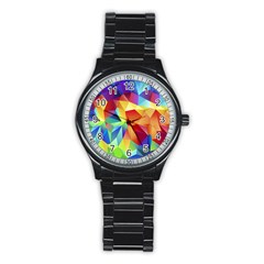 Triangles Space Rainbow Color Stainless Steel Round Watch by Mariart