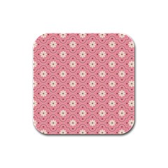 Sunflower Star White Pink Chevron Wave Polka Rubber Square Coaster (4 Pack)  by Mariart