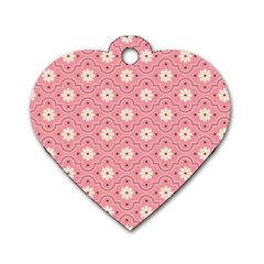 Sunflower Star White Pink Chevron Wave Polka Dog Tag Heart (two Sides) by Mariart
