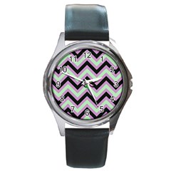 Zigzag pattern Round Metal Watch