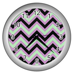 Zigzag pattern Wall Clocks (Silver) 