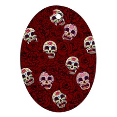 Funny Skull Rosebed Oval Ornament (two Sides)