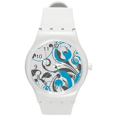 Floral Pattern Round Plastic Sport Watch (m) by Valentinaart