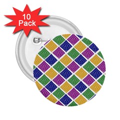 African Illutrations Plaid Color Rainbow Blue Green Yellow Purple White Line Chevron Wave Polkadot 2 25  Buttons (10 Pack) 