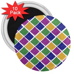 African Illutrations Plaid Color Rainbow Blue Green Yellow Purple White Line Chevron Wave Polkadot 3  Magnets (10 Pack) 