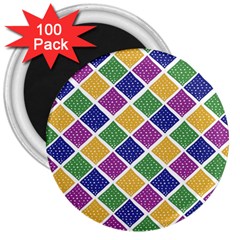 African Illutrations Plaid Color Rainbow Blue Green Yellow Purple White Line Chevron Wave Polkadot 3  Magnets (100 Pack) by Mariart