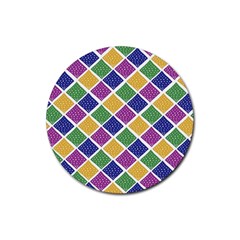 African Illutrations Plaid Color Rainbow Blue Green Yellow Purple White Line Chevron Wave Polkadot Rubber Round Coaster (4 Pack) 