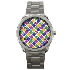 African Illutrations Plaid Color Rainbow Blue Green Yellow Purple White Line Chevron Wave Polkadot Sport Metal Watch by Mariart