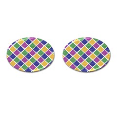 African Illutrations Plaid Color Rainbow Blue Green Yellow Purple White Line Chevron Wave Polkadot Cufflinks (oval)