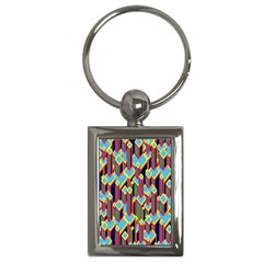 Building City Plaid Chevron Wave Blue Green Key Chains (rectangle)  by Mariart