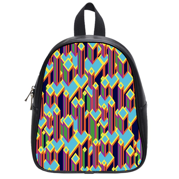 Building City Plaid Chevron Wave Blue Green School Bags (Small) 