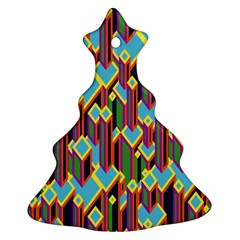 Building City Plaid Chevron Wave Blue Green Ornament (christmas Tree)  by Mariart