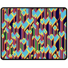 Building City Plaid Chevron Wave Blue Green Double Sided Fleece Blanket (medium) 