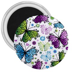 Butterfly Animals Fly Purple Green Blue Polkadot Flower Floral Star 3  Magnets