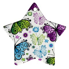 Butterfly Animals Fly Purple Green Blue Polkadot Flower Floral Star Ornament (star)