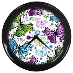 Butterfly Animals Fly Purple Green Blue Polkadot Flower Floral Star Wall Clocks (black)