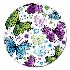 Butterfly Animals Fly Purple Green Blue Polkadot Flower Floral Star Magnet 5  (round) by Mariart