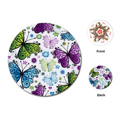 Butterfly Animals Fly Purple Green Blue Polkadot Flower Floral Star Playing Cards (round)  by Mariart