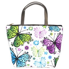 Butterfly Animals Fly Purple Green Blue Polkadot Flower Floral Star Bucket Bags by Mariart