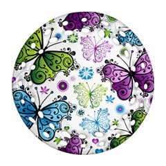 Butterfly Animals Fly Purple Green Blue Polkadot Flower Floral Star Ornament (round Filigree)