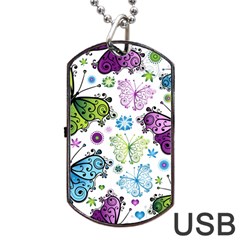 Butterfly Animals Fly Purple Green Blue Polkadot Flower Floral Star Dog Tag Usb Flash (one Side) by Mariart