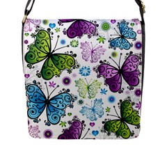 Butterfly Animals Fly Purple Green Blue Polkadot Flower Floral Star Flap Messenger Bag (l)  by Mariart