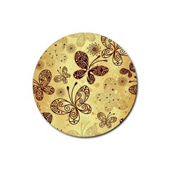 Butterfly Animals Fly Purple Gold Polkadot Flower Floral Star Sunflower Rubber Coaster (round) 