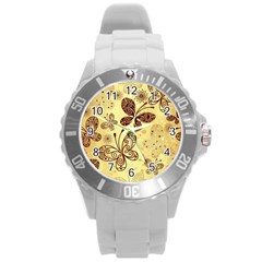 Butterfly Animals Fly Purple Gold Polkadot Flower Floral Star Sunflower Round Plastic Sport Watch (l) by Mariart