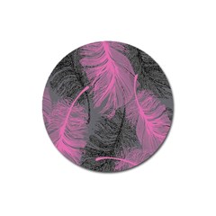 Feathers Quill Pink Grey Magnet 3  (round) by Mariart