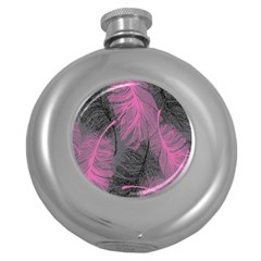 Feathers Quill Pink Grey Round Hip Flask (5 Oz) by Mariart